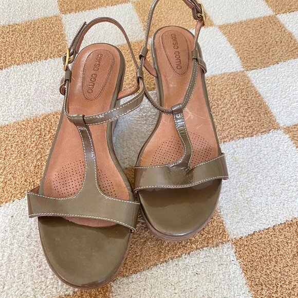 CORSO COMO COMFORT TAN KHAKI WEDGE PLATFORM HEEL SIZE 6 VINTAGE - Picture 2 of 7